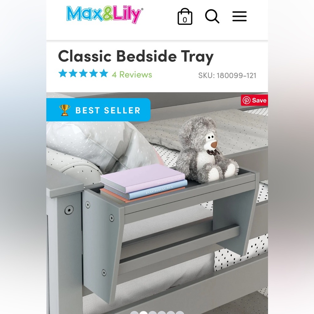 Brand New Classic Bedside Tray Maxwood Furniture Max & Lilly Gray